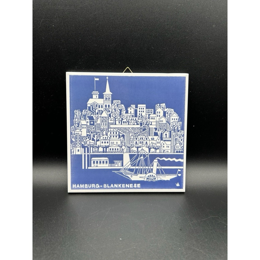 VTG Alfred Evers Tile Hamburg Germany Art Neighborhood And Paddle Steamers